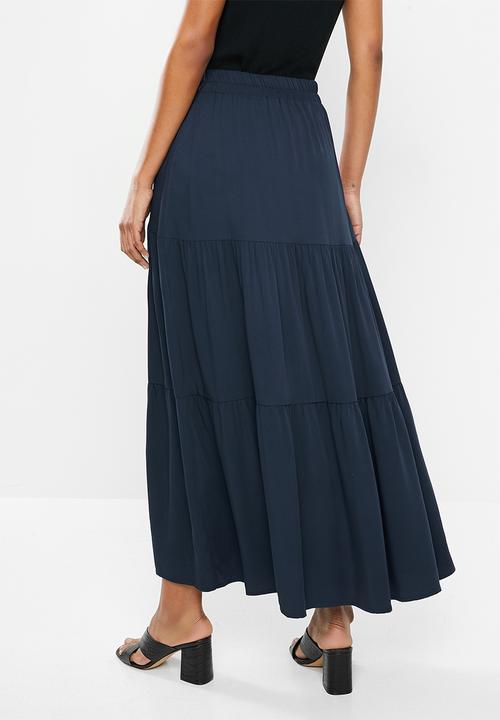 edit - Twill tiered maxi skirt - navy