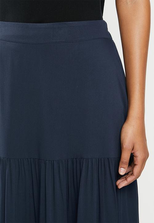 edit - Twill tiered maxi skirt - navy