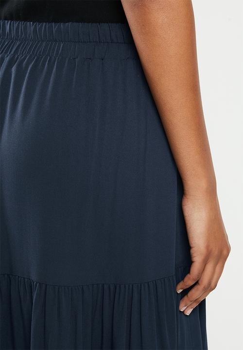 edit - Twill tiered maxi skirt - navy