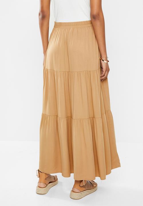 edit - Twill tiered maxi skirt - hazelnut