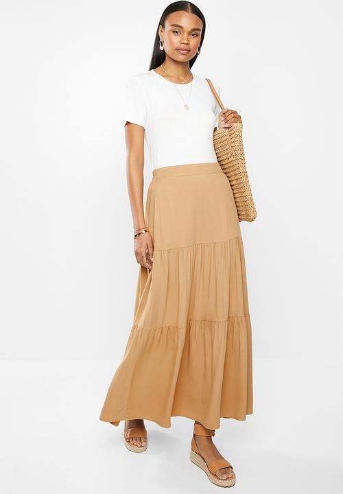 edit - Twill tiered maxi skirt - hazelnut