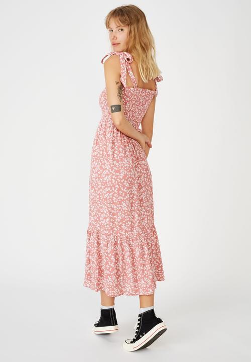 Cotton On - Woven carol shirred ruffle midi dress - cora ditsy dusty rose