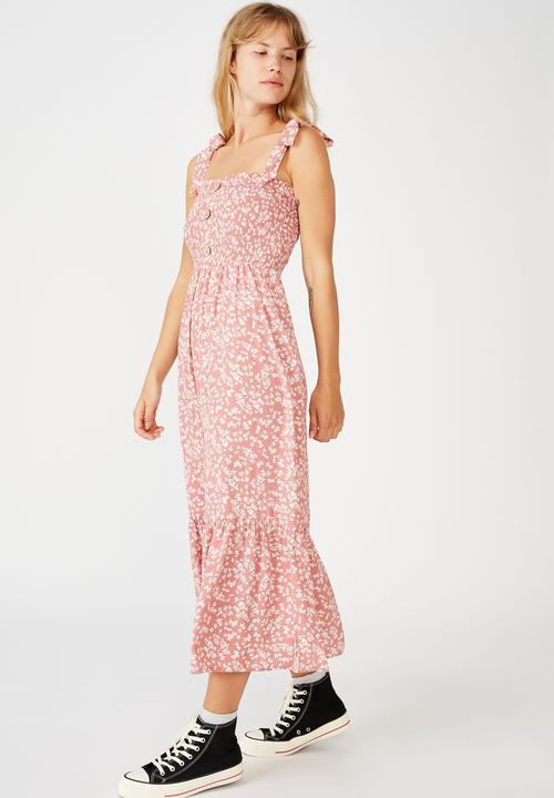 Cotton On - Woven carol shirred ruffle midi dress - cora ditsy dusty rose