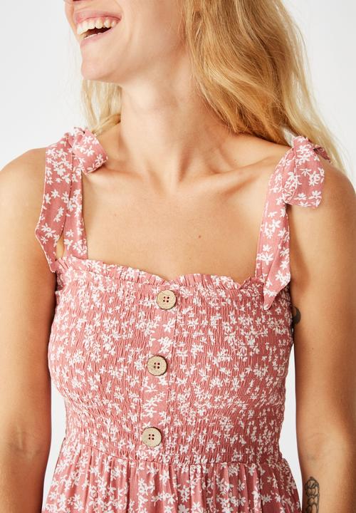 Cotton On - Woven carol shirred ruffle midi dress - cora ditsy dusty rose