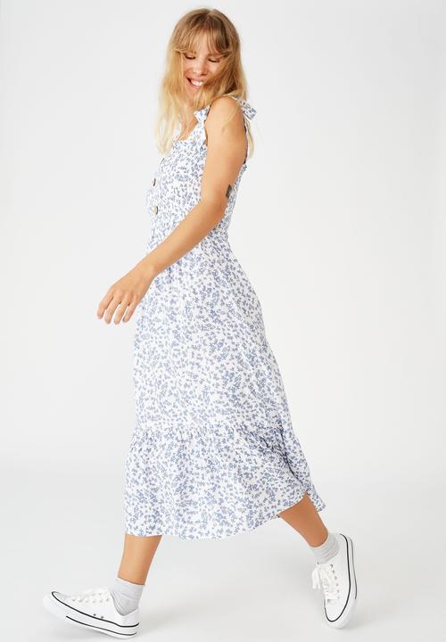 Cotton On - Woven carol shirred ruffle midi dress - cora ditsy white