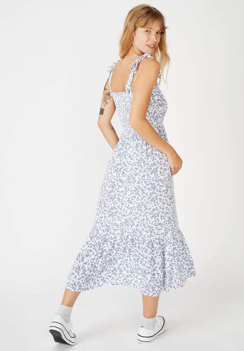 Cotton On - Woven carol shirred ruffle midi dress - cora ditsy white