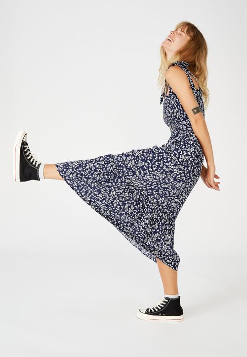 Cotton On - Woven carol shirred ruffle midi dress - cora ditsy medieval blue