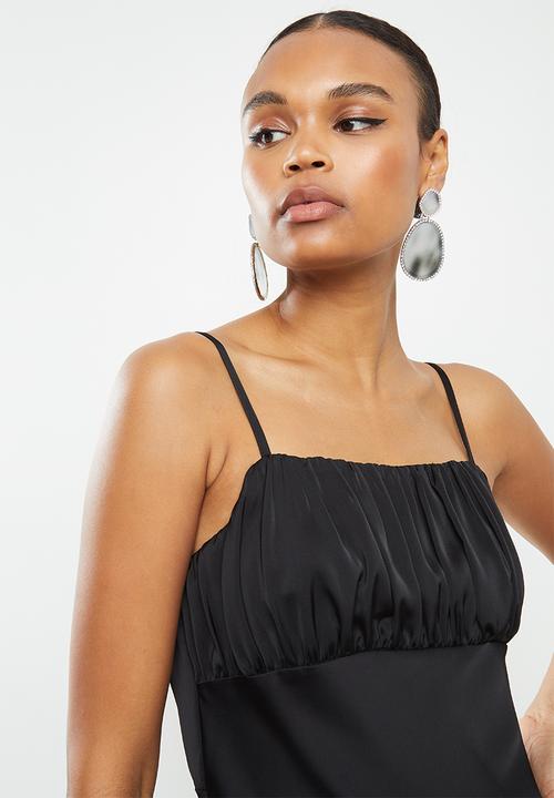 Missguided - Ruched bust strappy satin midi dress - black