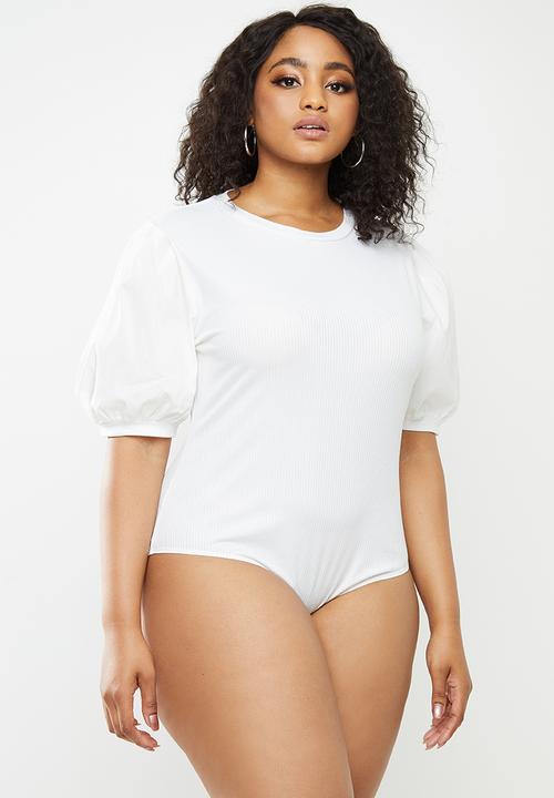 Blake - Rib combo bodysuit - white