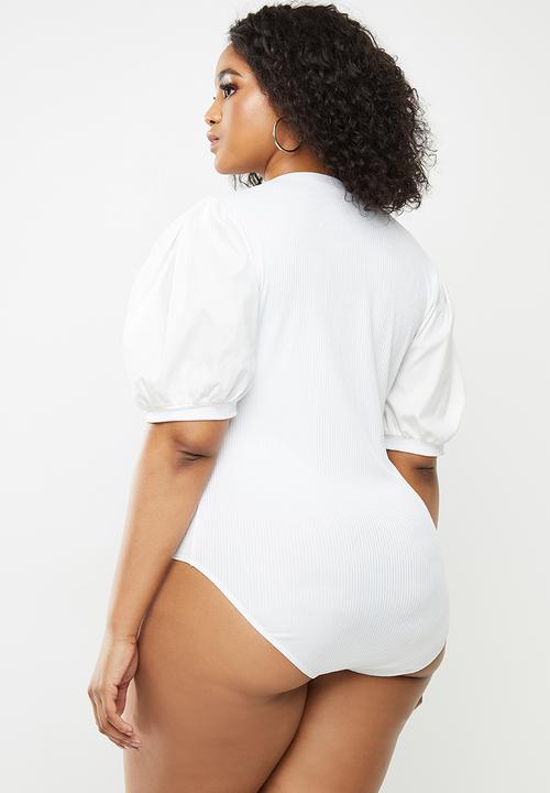 Blake - Rib combo bodysuit - white