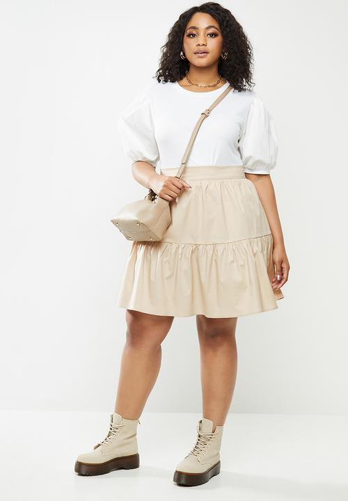 Blake - Cotton poplin tiered mini skirt - beige