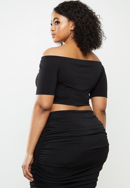 Blake - Bon bon bardot crop top with ballet sleeve - black