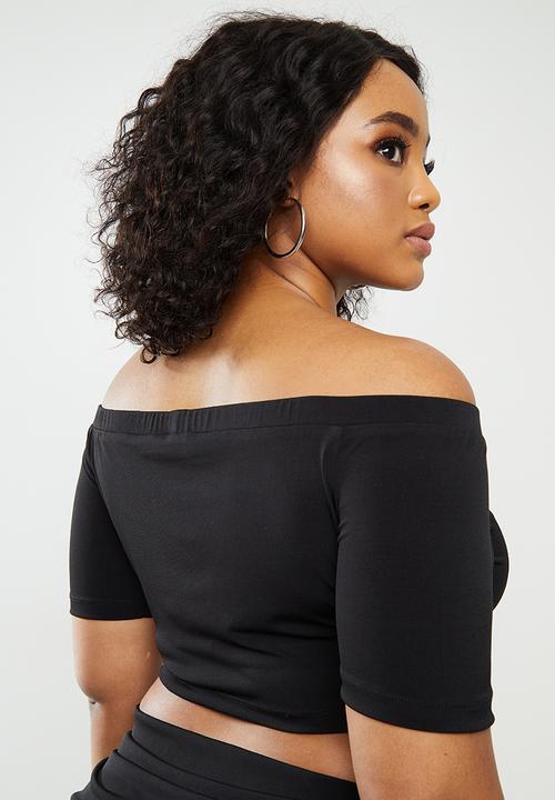 Blake - Bon bon bardot crop top with ballet sleeve - black