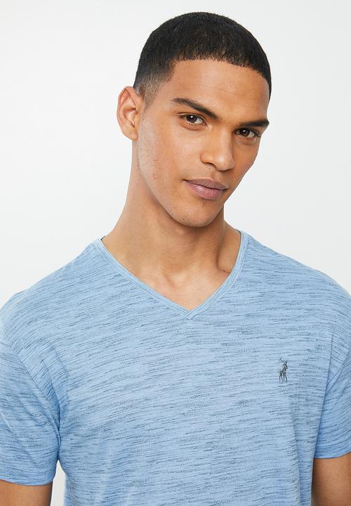 POLO - Oliver space dye vee neck tee - blue