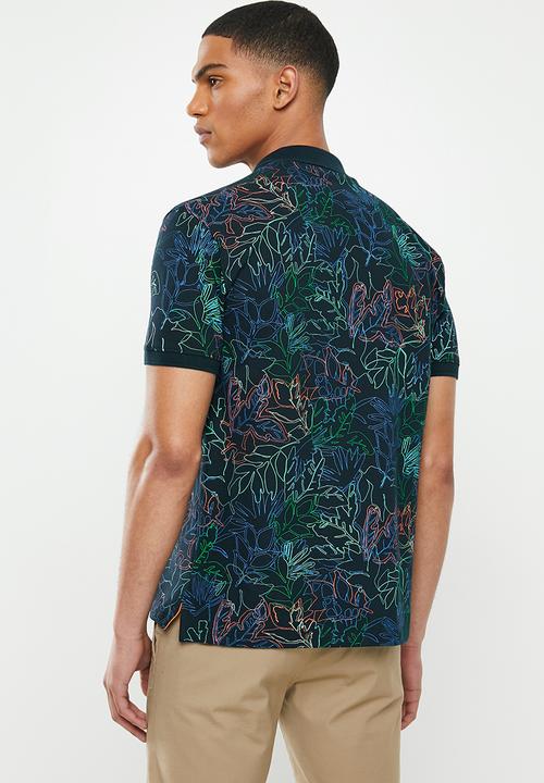 POLO - Floral print custom fit golfer - navy