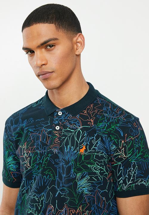 POLO - Floral print custom fit golfer - navy