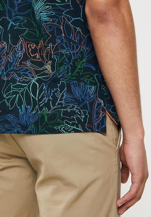 POLO - Floral print custom fit golfer - navy