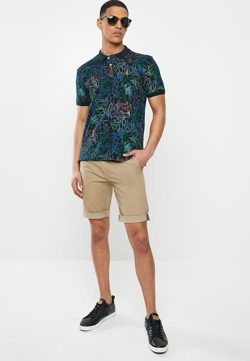 POLO - Floral print custom fit golfer - navy