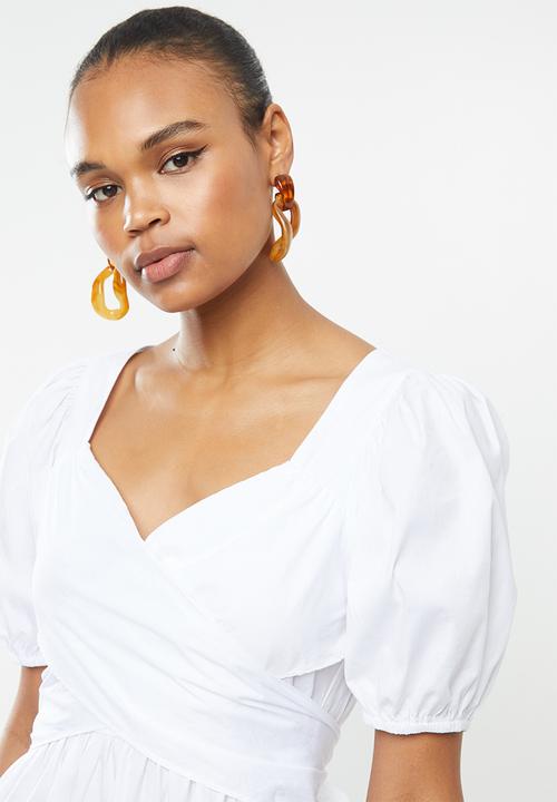 MILLA - Poplin wrap dress - white