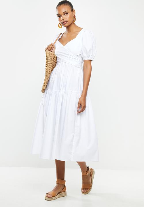 MILLA - Poplin wrap dress - white