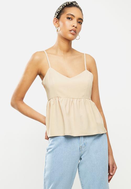 Blake - Satin cami tiered top - beige