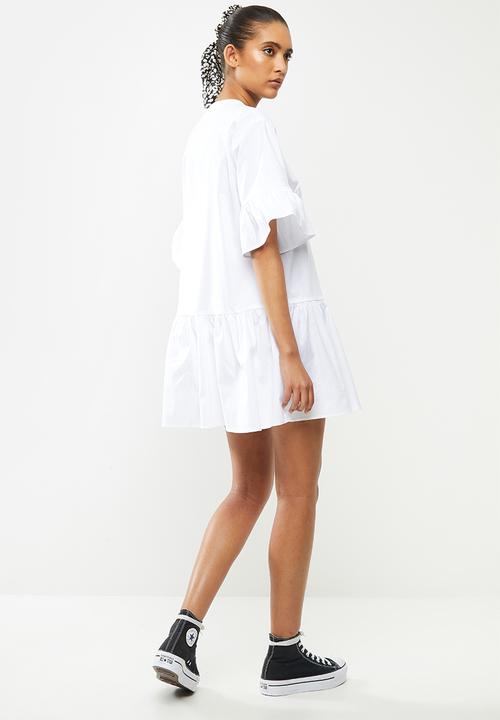 Blake - Button down ruffle mini dress - white