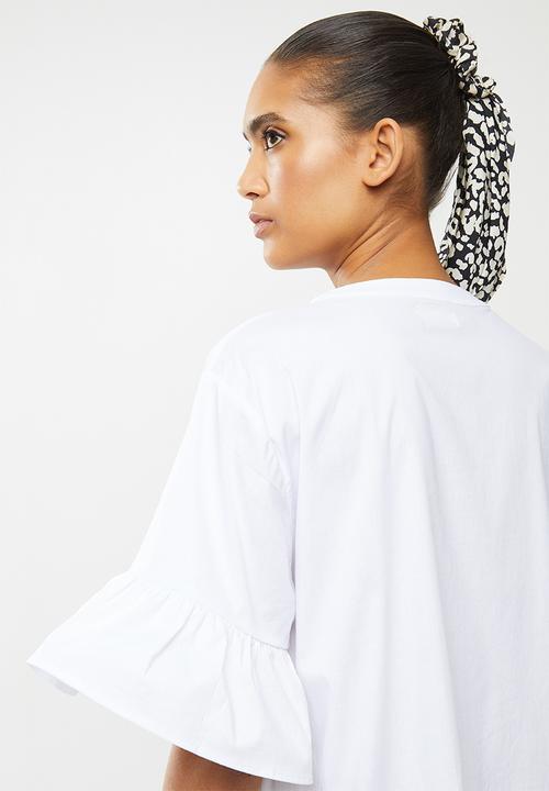 Blake - Button down ruffle mini dress - white