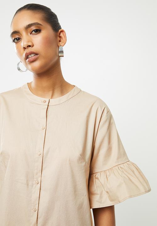 Blake - Button down ruffle mini dress - beige
