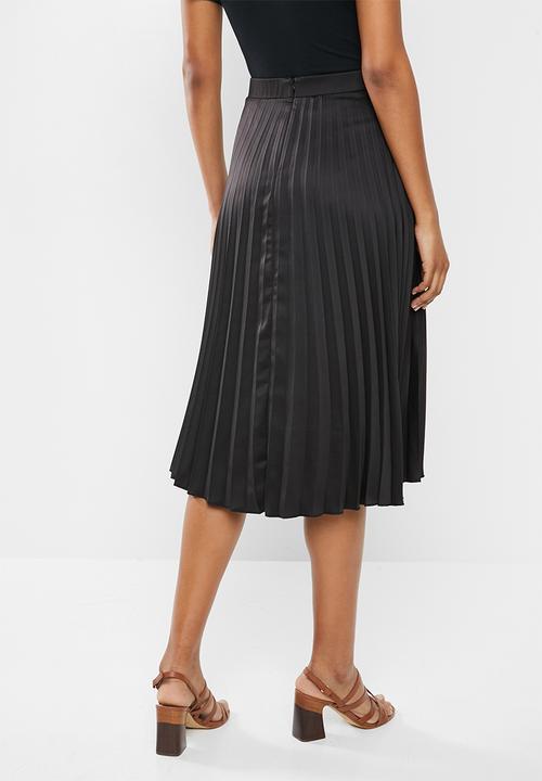 MILLA - Pleated wrap midi skirt - black