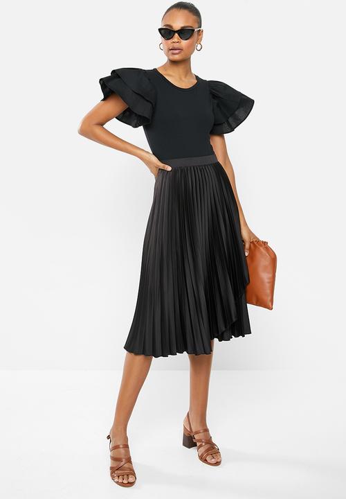 MILLA - Pleated wrap midi skirt - black
