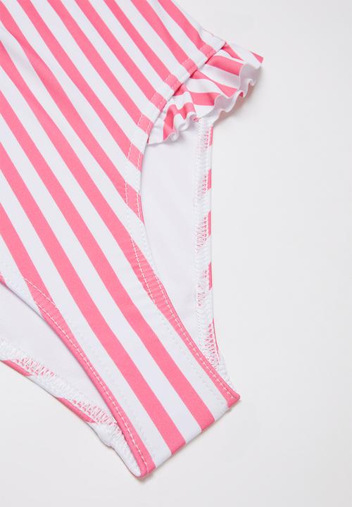 Pop Candy - Stripe two piece frill swimsuit - pink & white