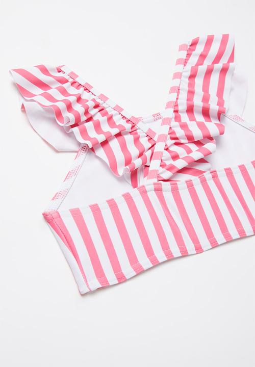 Pop Candy - Stripe two piece frill swimsuit - pink & white