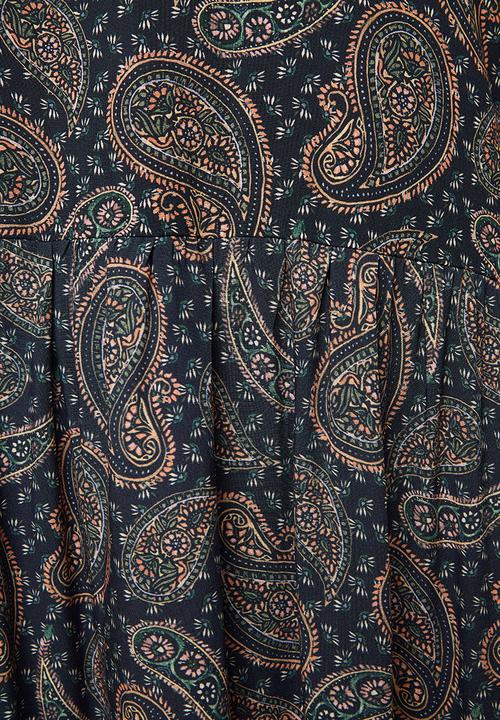edit Plus - Long sleeve tiered maxi floral dress - navy & orange 