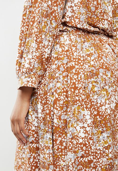 edit Plus - Balloon sleeve wrap tier dress - rust
