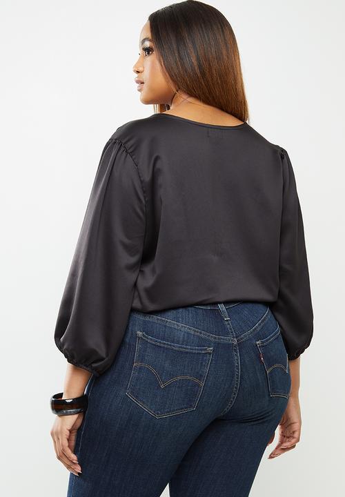 edit Plus - Woven wrap bodysuit - black