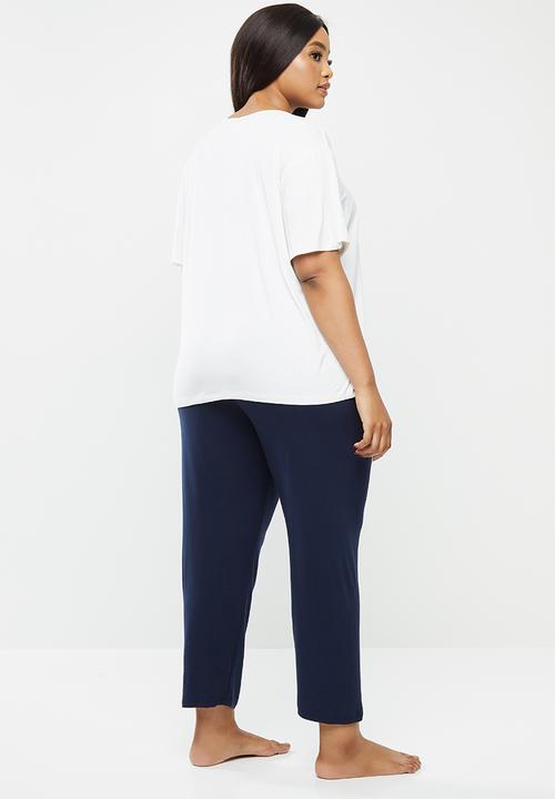 Superbalist - Plus sleep tee & pants set - navy & white