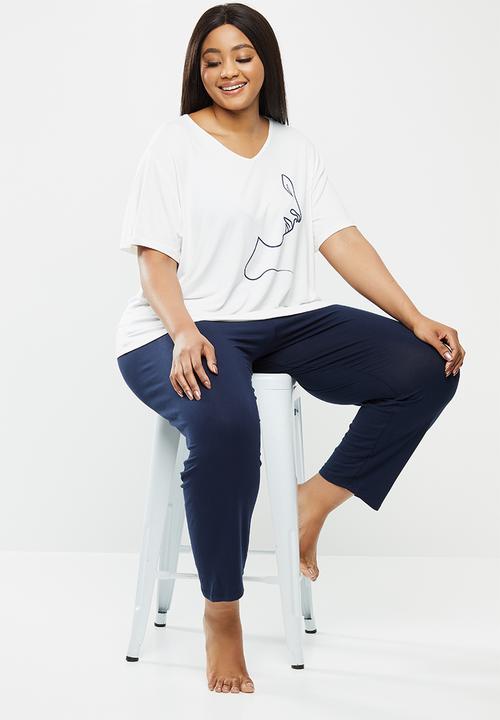 Superbalist - Plus sleep tee & pants set - navy & white