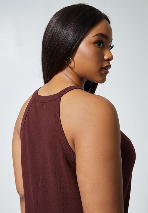 Superbalist - Rib highneck bodycon - burgundy