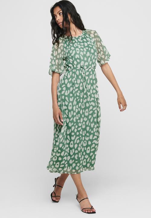 Jacqueline de Yong - Sally 2/4 mid calf dress - green & white 