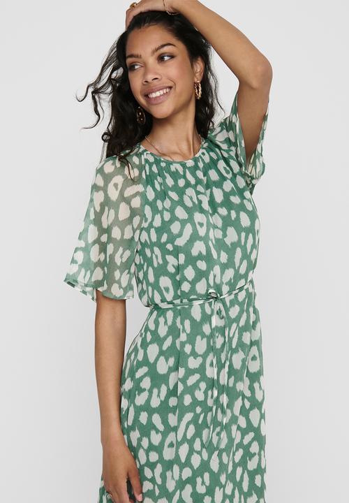 Jacqueline de Yong - Sally 2/4 mid calf dress - green & white 