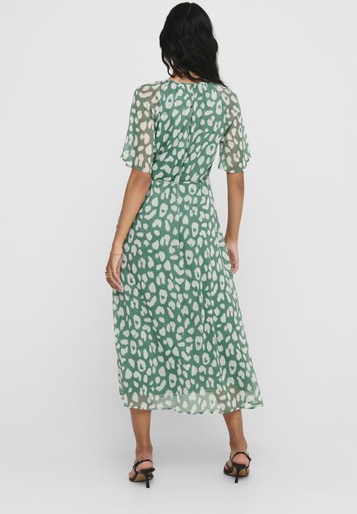 Jacqueline de Yong - Sally 2/4 mid calf dress - green & white 