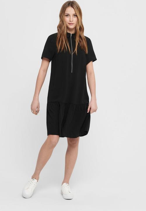 ONLY - Ranona short sleeve zip dress - black