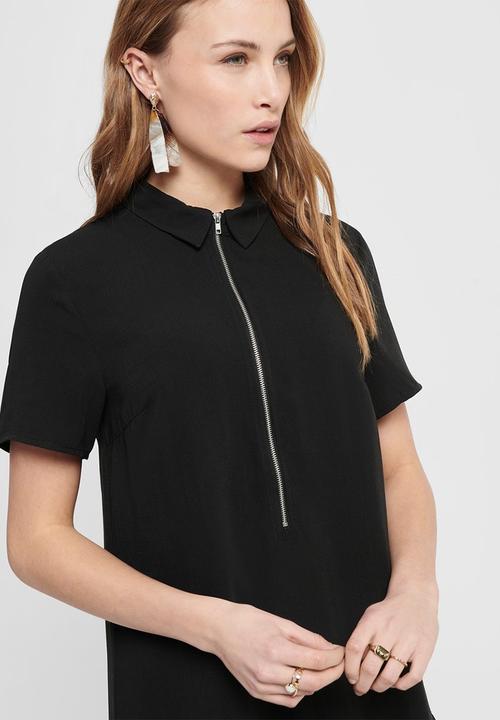 ONLY - Ranona short sleeve zip dress - black