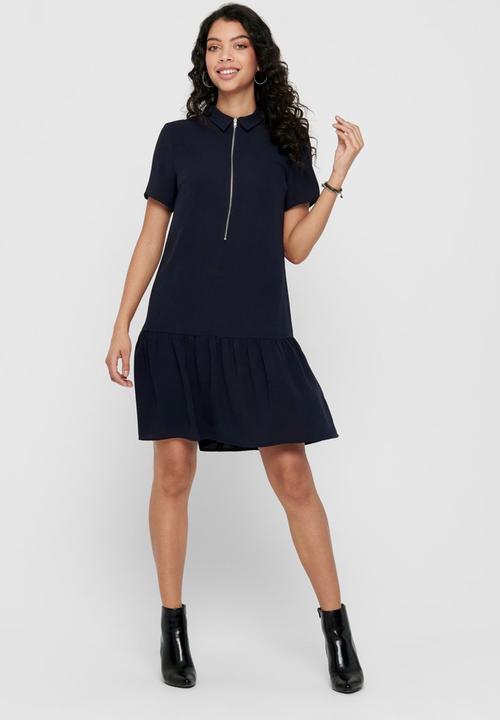ONLY - Ranona short sleeve zip dress - navy