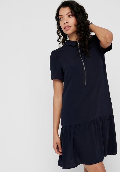 ONLY - Ranona short sleeve zip dress - navy