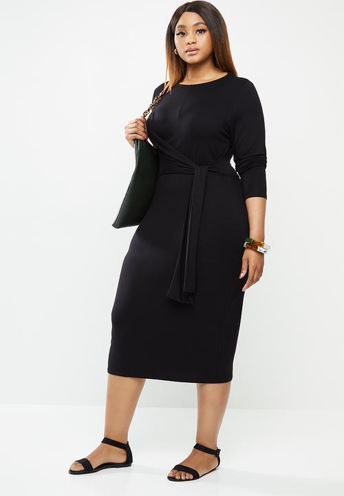 edit Plus - Tie detail bodycon - black