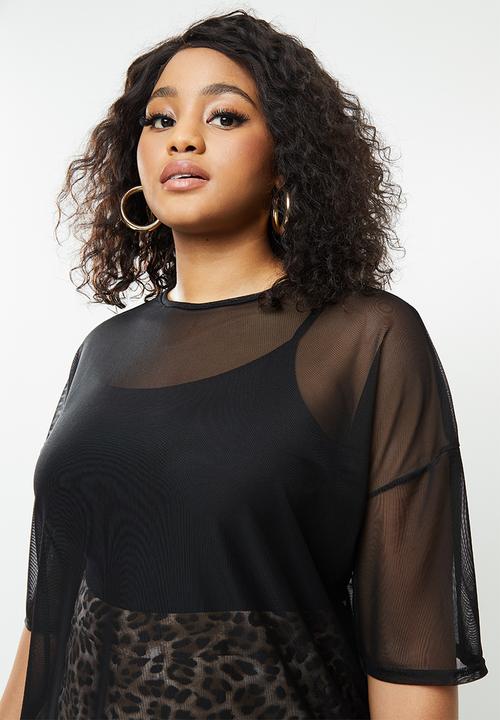 Missguided - Plus size black mesh oversized T-shirt - black