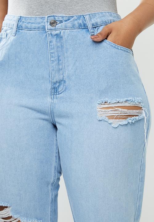 Missguided - Plus riot highwaisted roll hem mom jean - blue