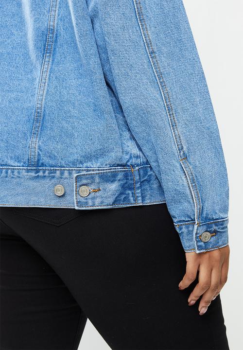 Missguided - Plus oversized denim jacket with rips - blue