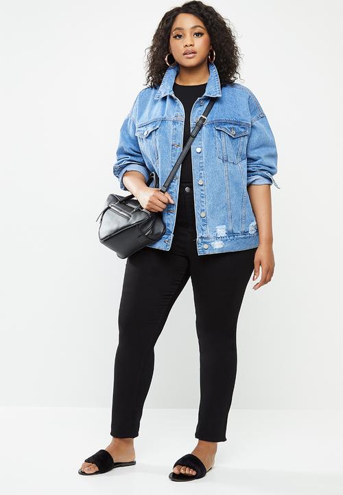 Missguided - Plus oversized denim jacket with rips - blue